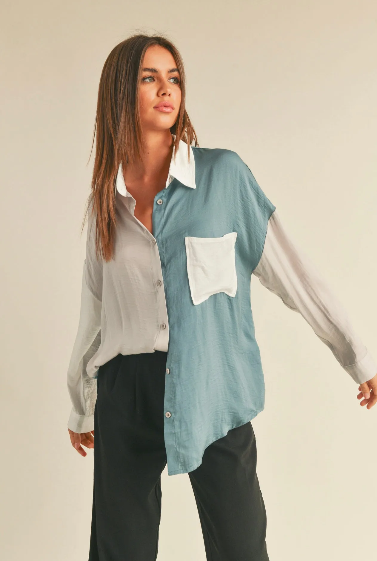 Lucia- Color Block Button Down Top