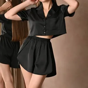 Lumi Satin Crop Top & High-Waist Pants Lounge Set