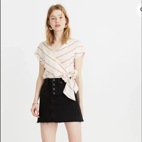 MADEWELL Rigid Denim A-Line Skirt Mini Exposed Button Fly Size 24 Lunar Black