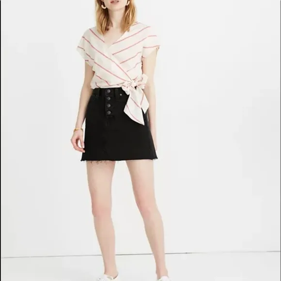 MADEWELL Rigid Denim A-Line Skirt Mini Exposed Button Fly Size 24 Lunar Black