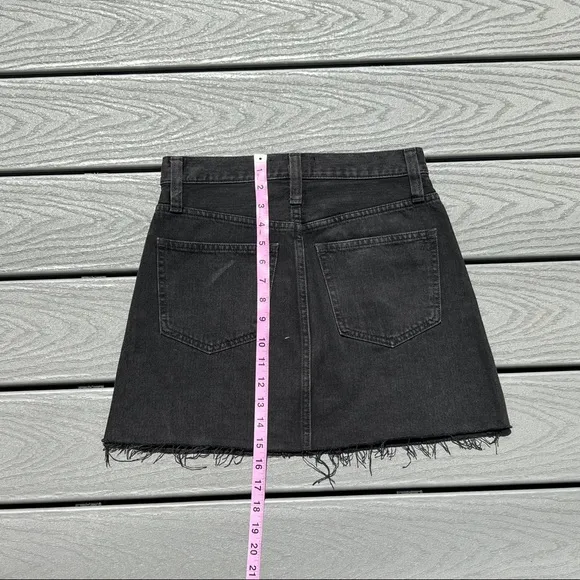 MADEWELL Rigid Denim A-Line Skirt Mini Exposed Button Fly Size 24 Lunar Black