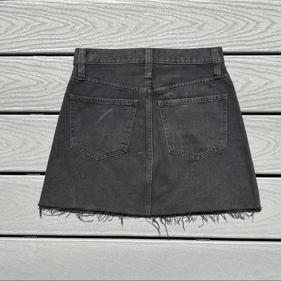 MADEWELL Rigid Denim A-Line Skirt Mini Exposed Button Fly Size 24 Lunar Black