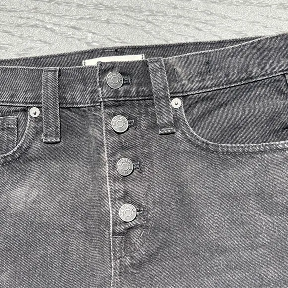 MADEWELL Rigid Denim A-Line Skirt Mini Exposed Button Fly Size 24 Lunar Black