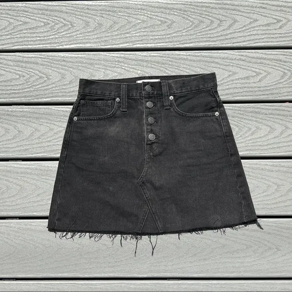 MADEWELL Rigid Denim A-Line Skirt Mini Exposed Button Fly Size 24 Lunar Black