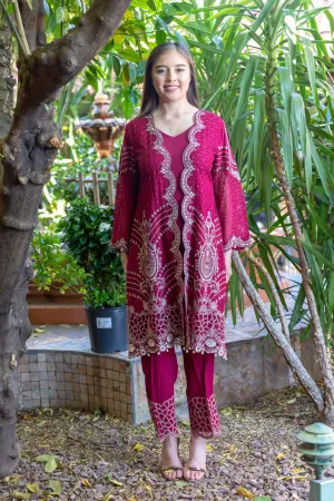 Magenta Salwar-Kameez Chiffon and Silk Suit