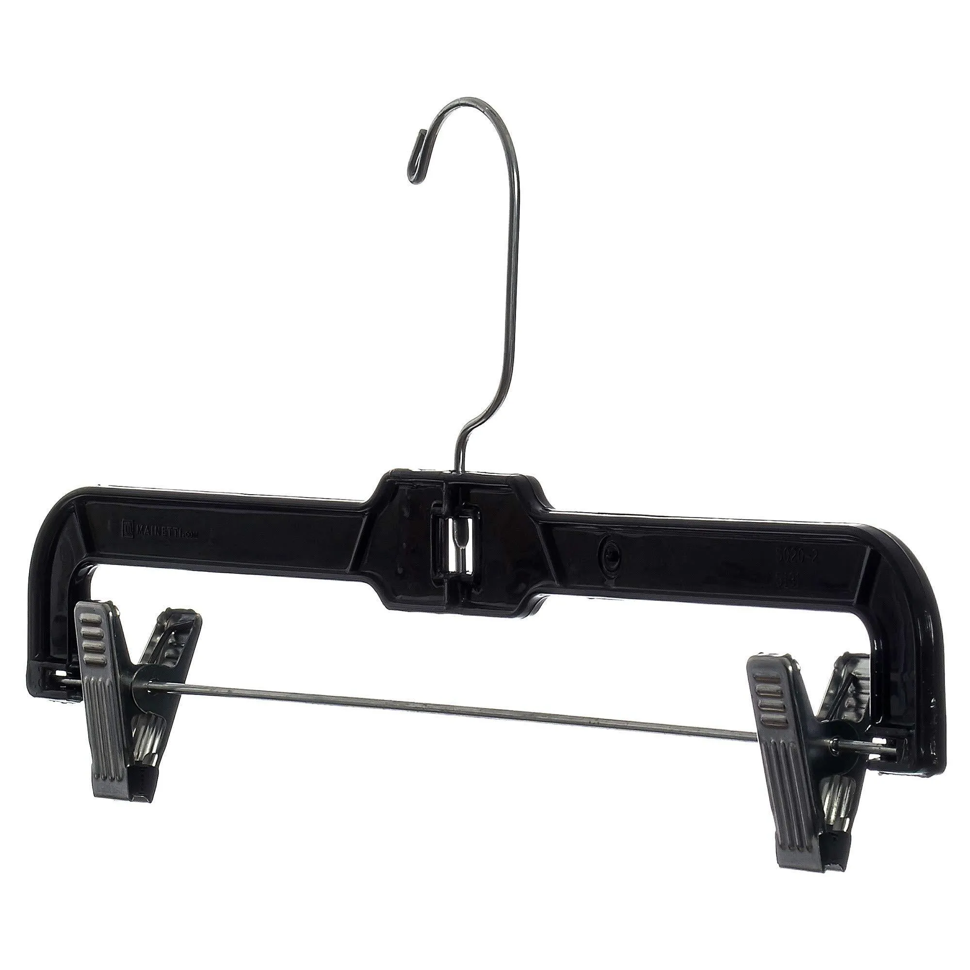 Mainetti 5131 Clear Plastic Hangers With 360 Swivel Metal Hook And  Sturdy Metal Non-Slip Padded Clips, Great for Pants/Skirts/Slacks/Bottoms, 14 Inch (Pack Of 10)
