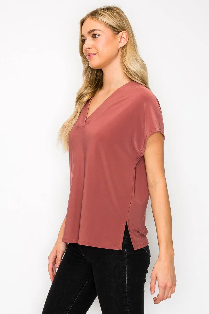 Mandarin Placket Dolman Sleeve Knit Top