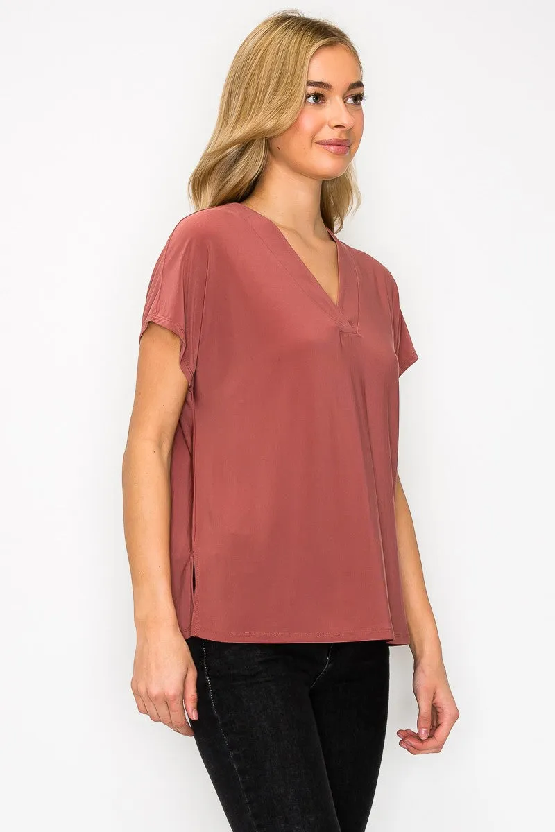 Mandarin Placket Dolman Sleeve Knit Top