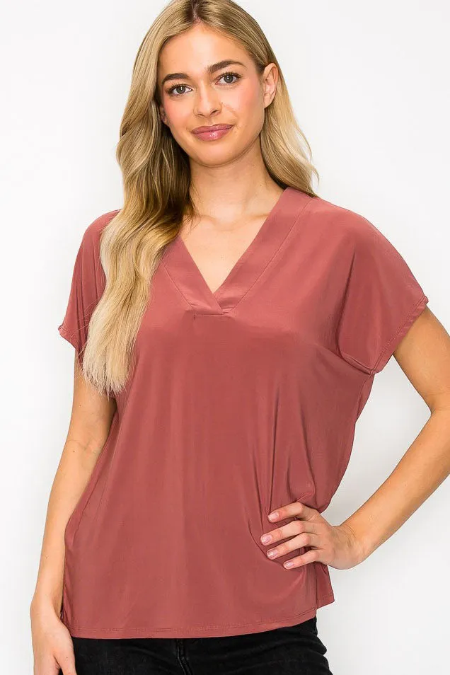 Mandarin Placket Dolman Sleeve Knit Top