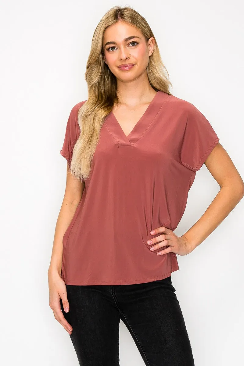 Mandarin Placket Dolman Sleeve Knit Top