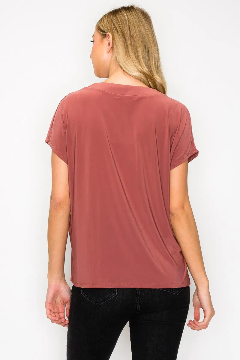 Mandarin Placket Dolman Sleeve Knit Top