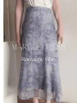 Marble Dress 淡灰雲石雪紡半裙/ SK8839