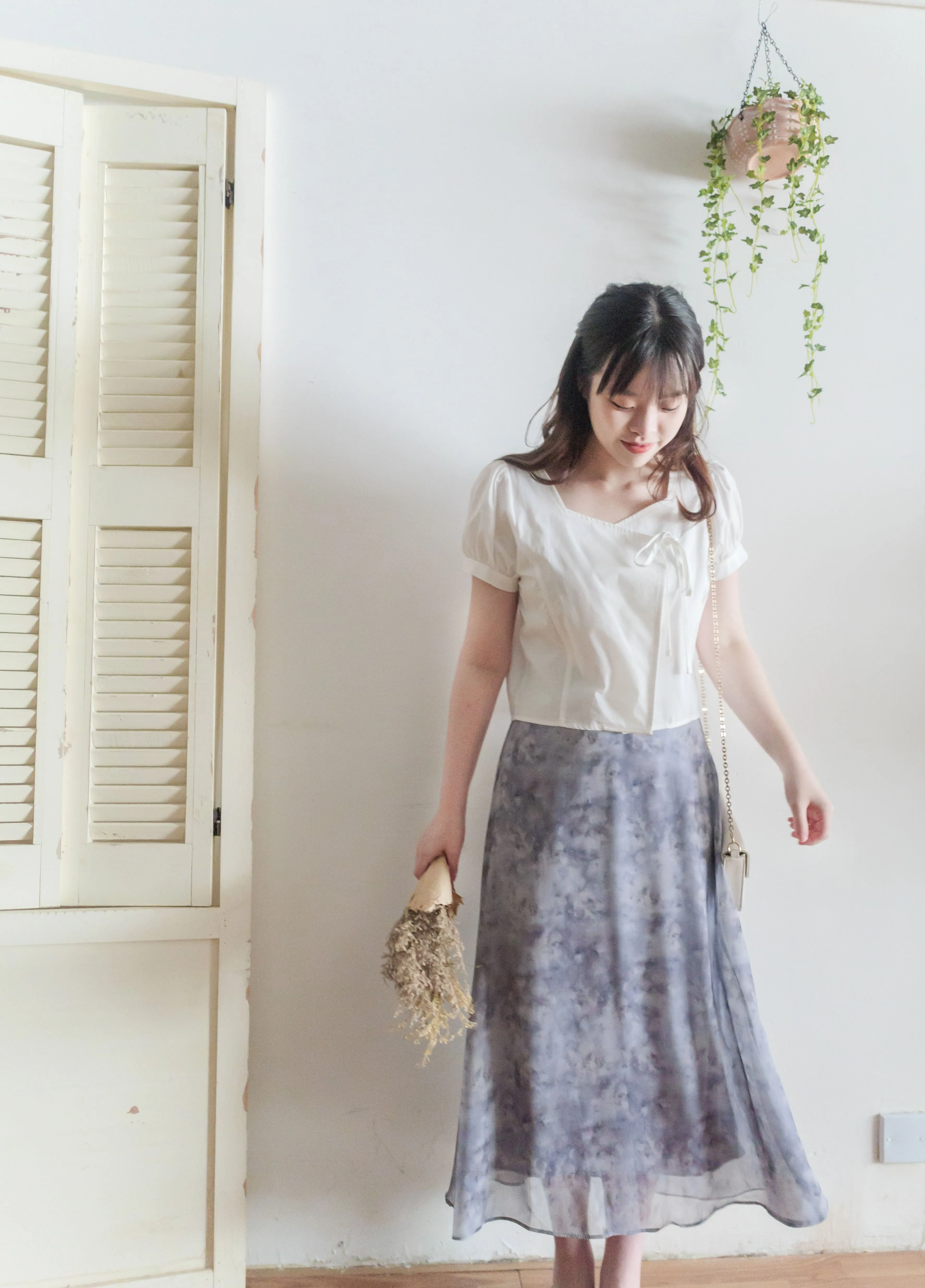 Marble Dress 淡灰雲石雪紡半裙/ SK8839