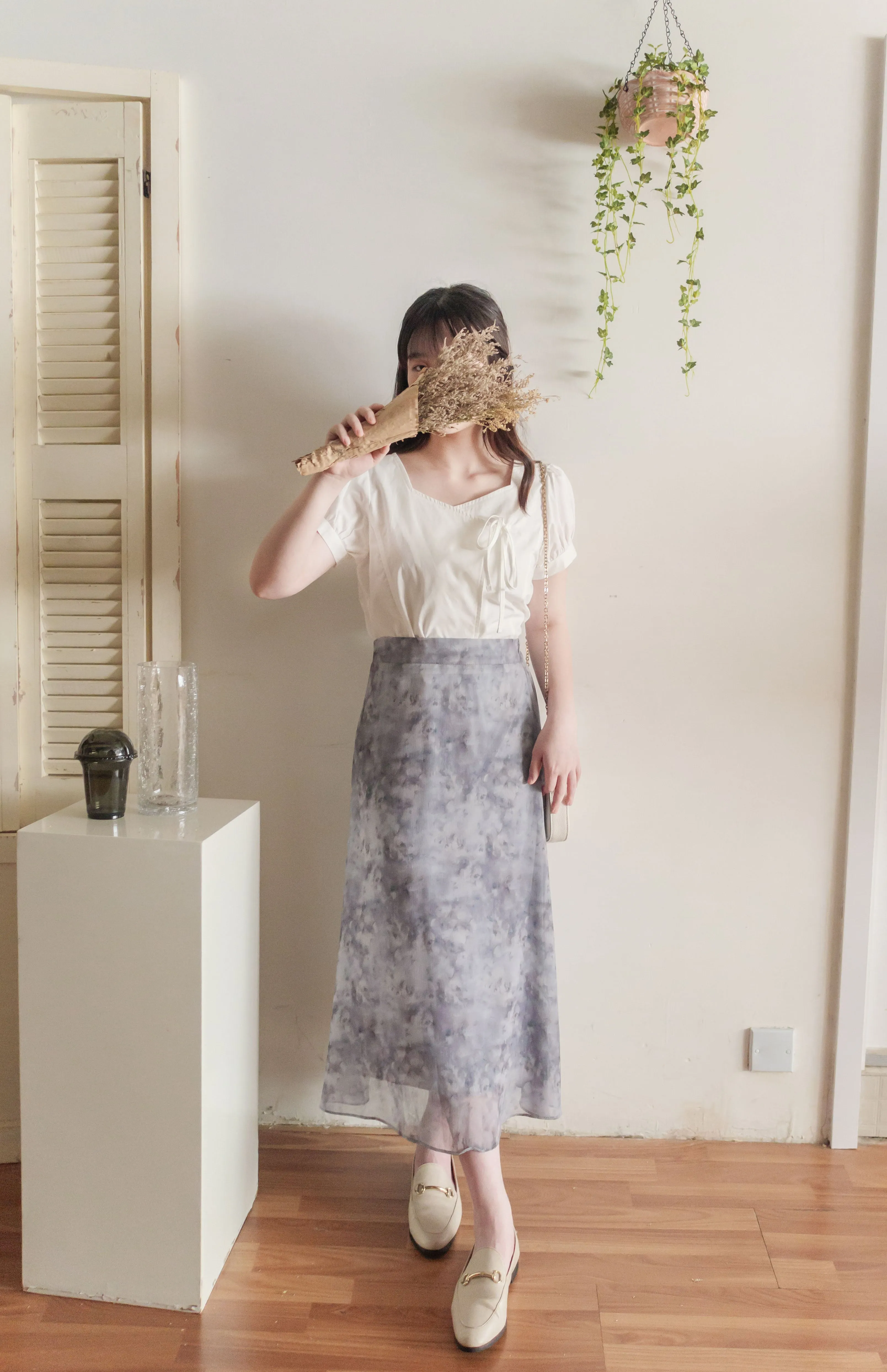 Marble Dress 淡灰雲石雪紡半裙/ SK8839