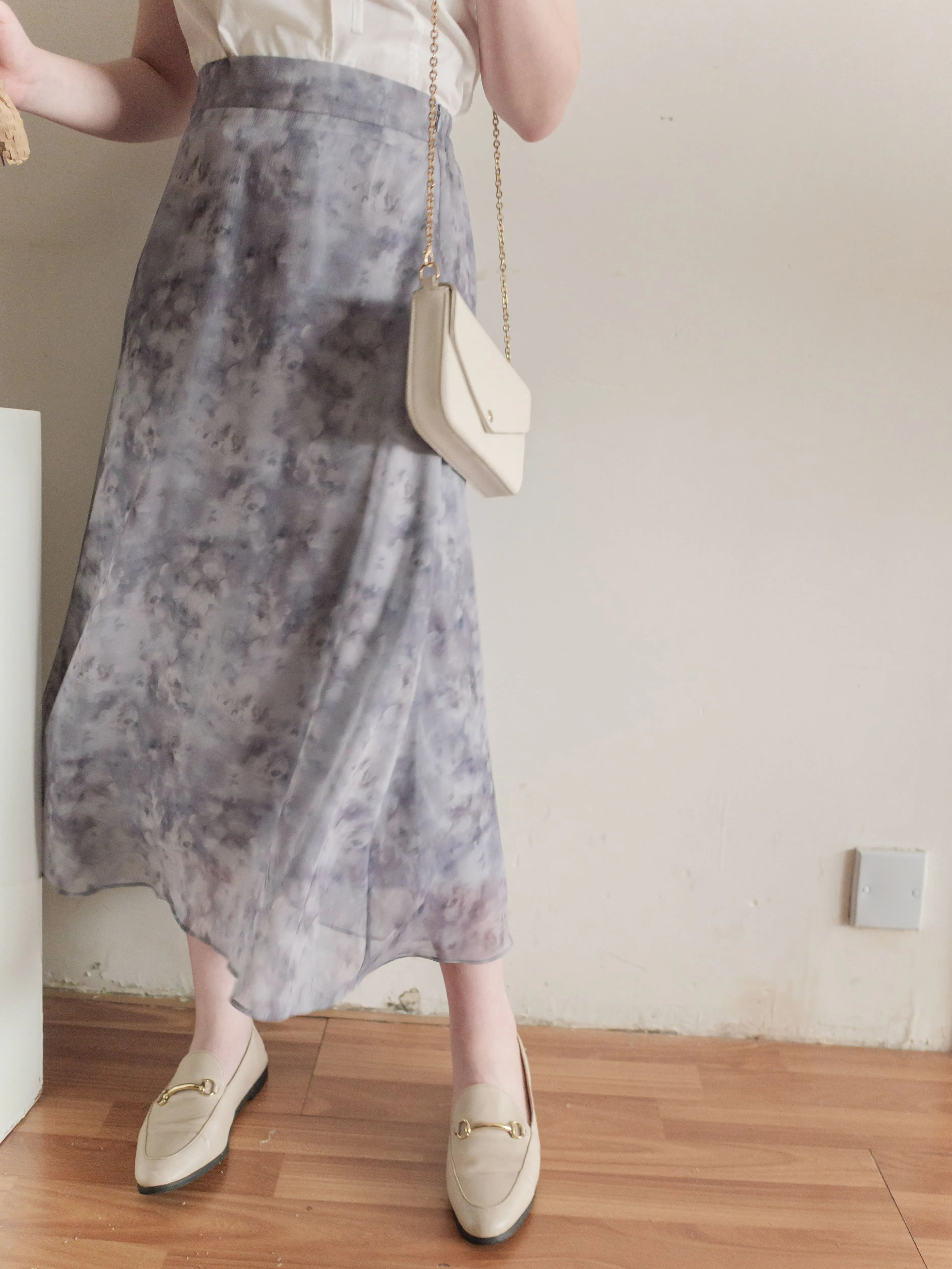 Marble Dress 淡灰雲石雪紡半裙/ SK8839