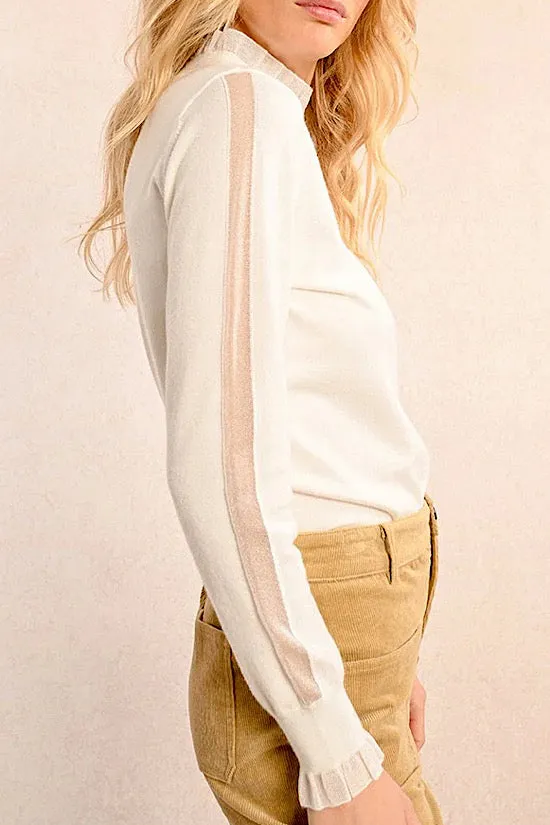 MB Ribbon Trimmed Sweater in Off White