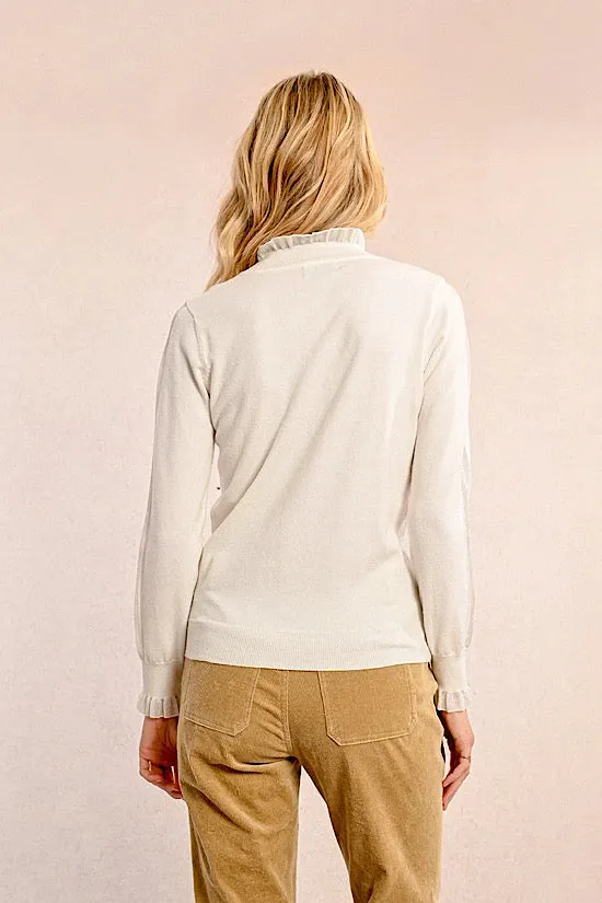 MB Ribbon Trimmed Sweater in Off White