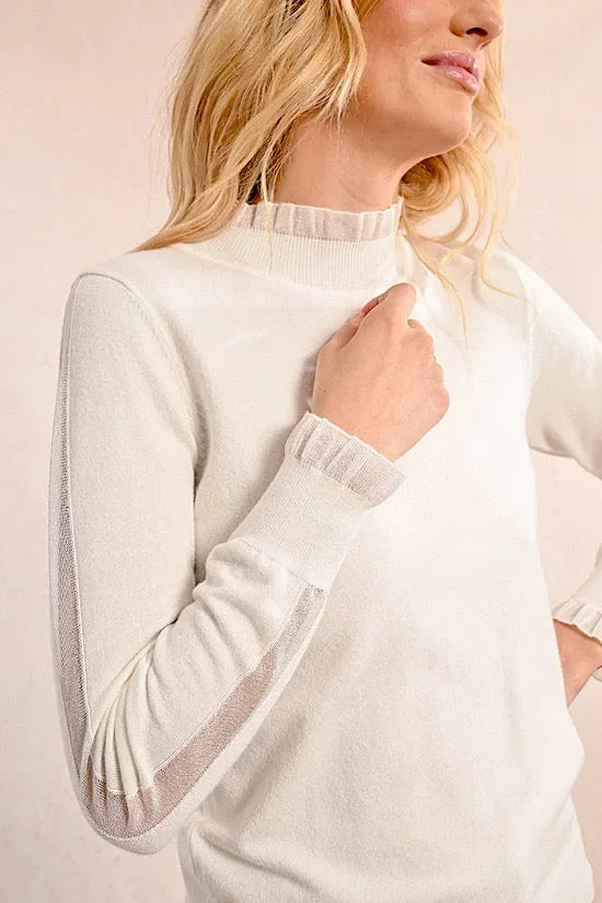 MB Ribbon Trimmed Sweater in Off White
