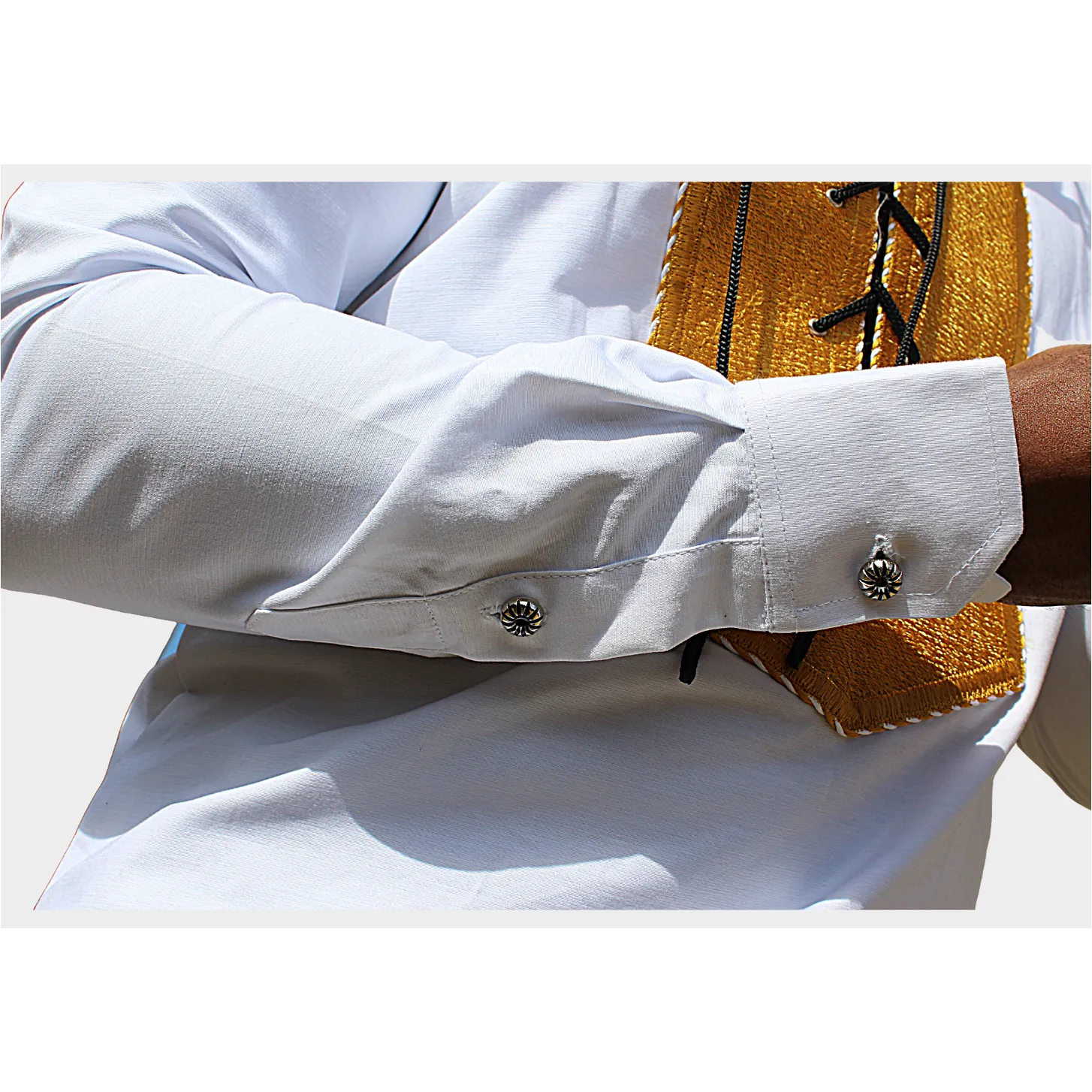 Men's Embroidered African Lace Up Top - White