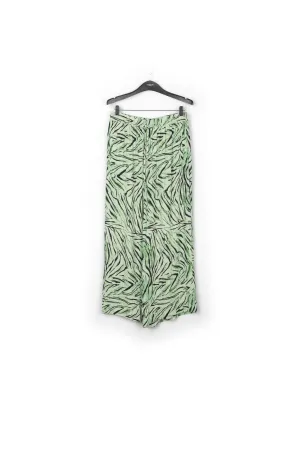 Mint green wide-leg pants with tiger print