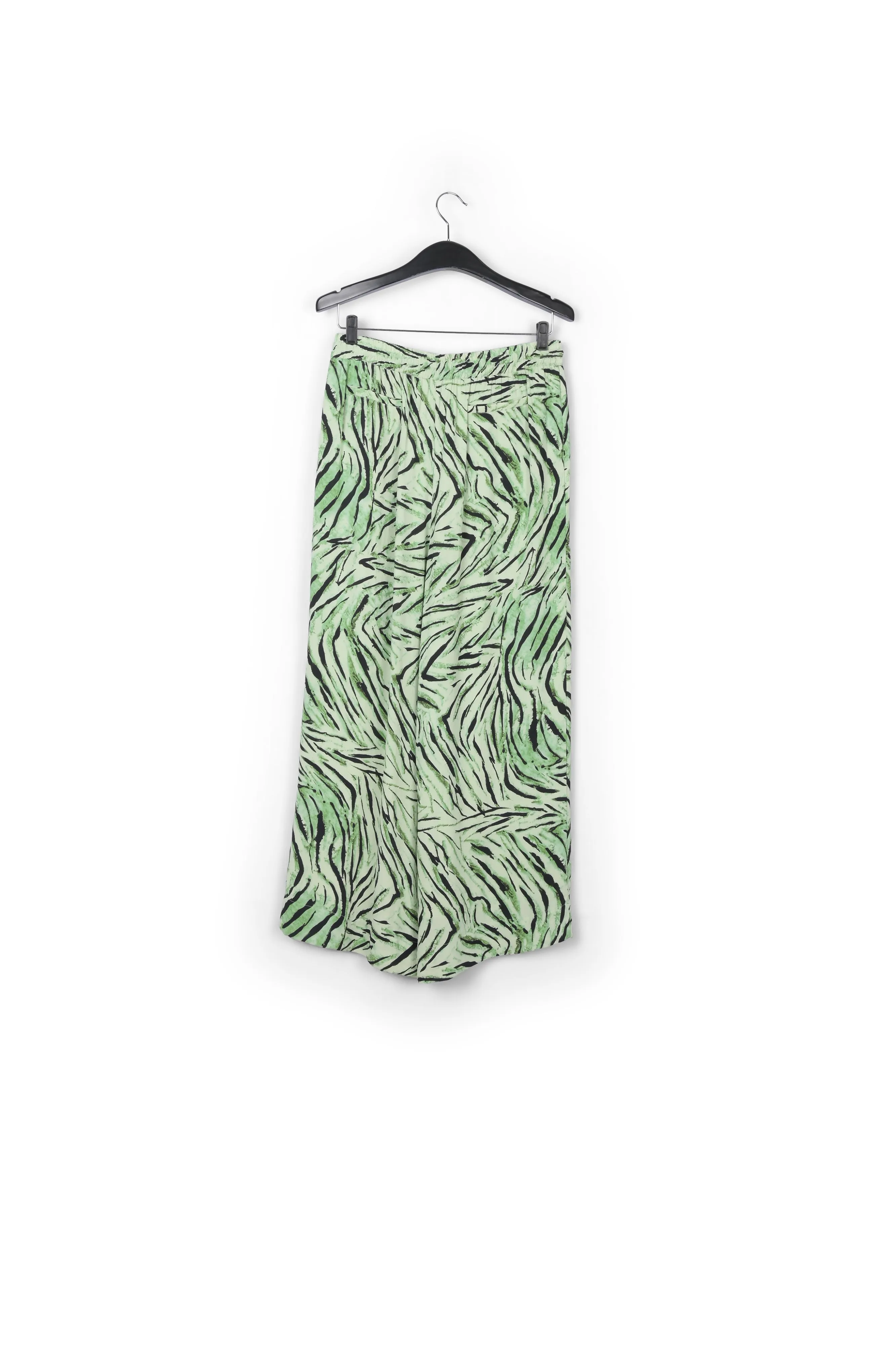 Mint green wide-leg pants with tiger print