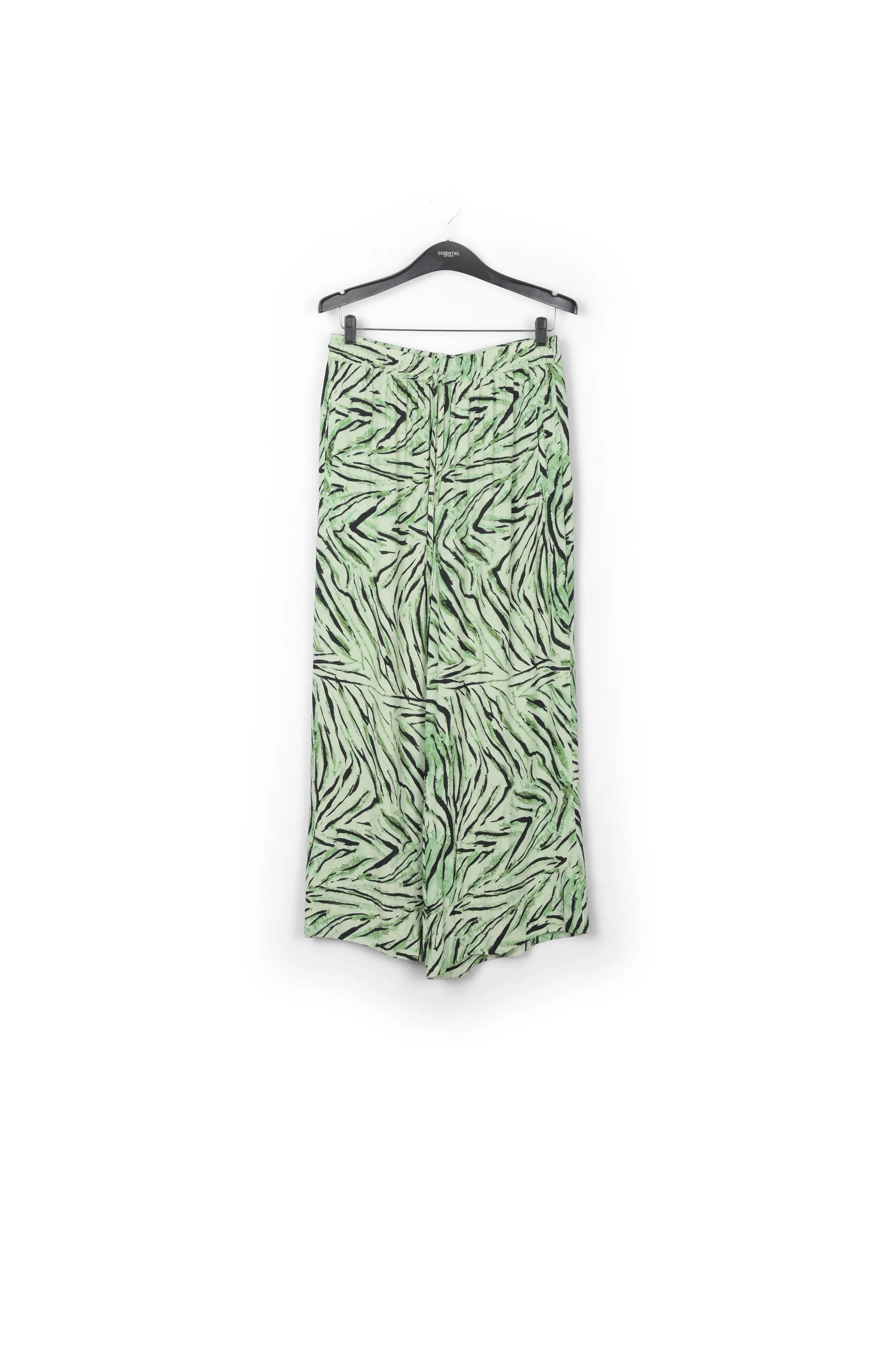 Mint green wide-leg pants with tiger print