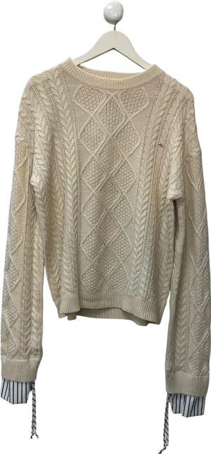 Missguided Cream Cable Stripe Shirt Contrast Knit Jumper UK 8