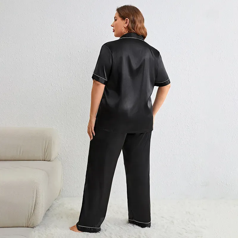 Moonlit Harmony Satin Button-Down Lounge Pants Set