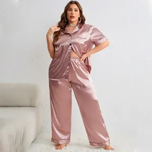 Moonlit Harmony Satin Button-Down Lounge Pants Set