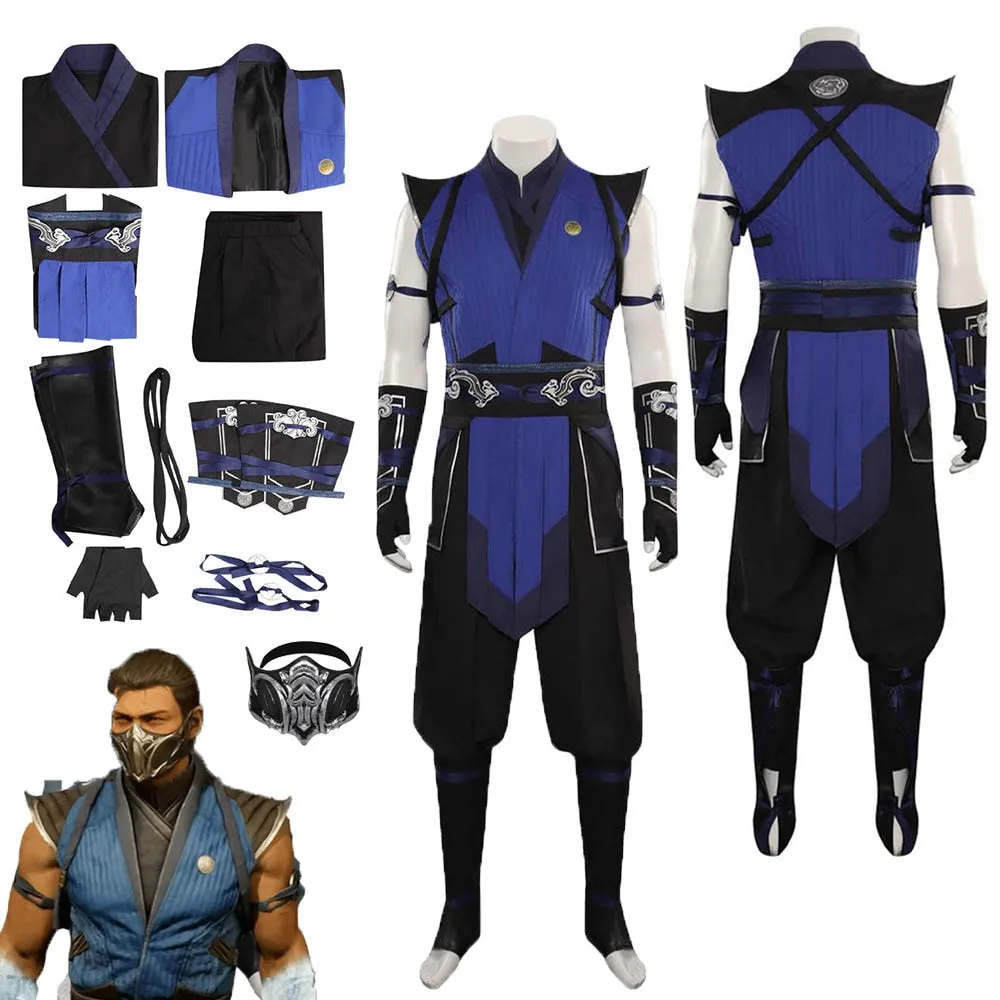 Mortal Cos Kombat Sub-Zero Cosplay Top Pants Costume Mask Men Male Fantasia Disguise Outfits Halloween Carnival Role Play Suit