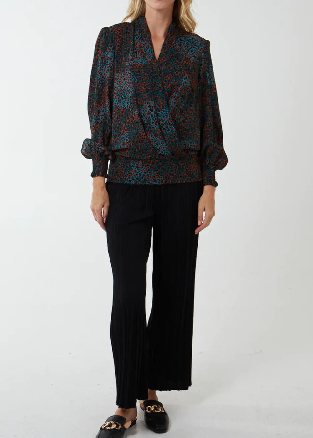 Multi Abstract Animal Print Wrap Blouse