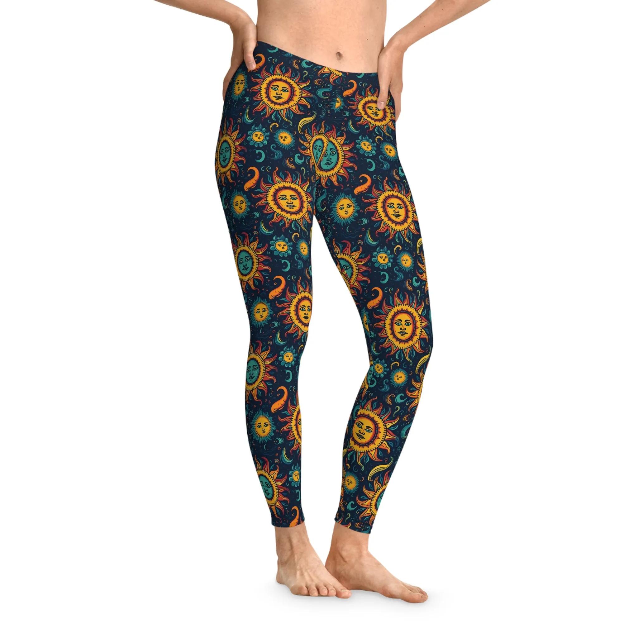 Mystic Sun & Moon Stretchy Leggings - Cosmic Yoga Pants for Freedom and Comfort