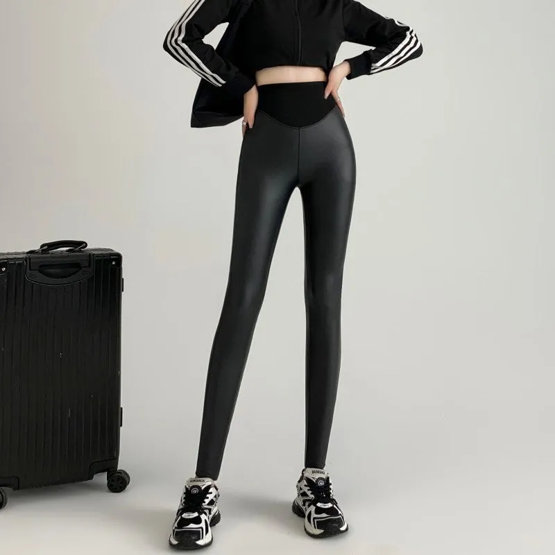 New Autumn And Winter Stretch Tight Leather Pants Pu Matte Thin Velvet Weight Loss Pants Leggings