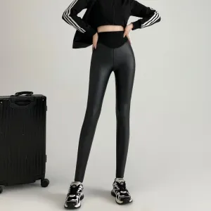 New Autumn And Winter Stretch Tight Leather Pants Pu Matte Thin Velvet Weight Loss Pants Leggings
