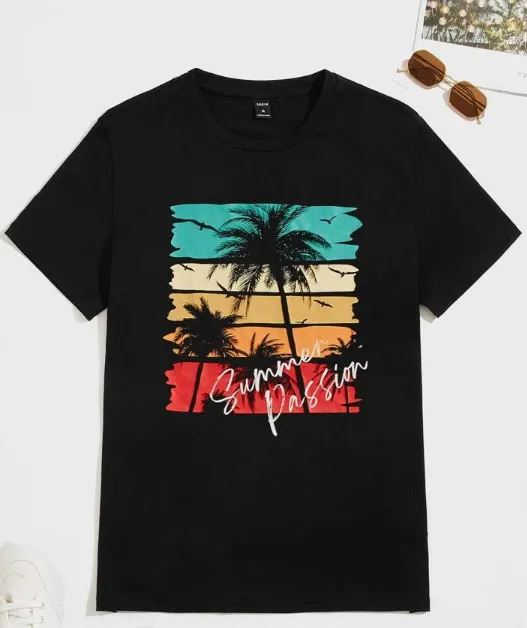 NEW Manfinity ModaGents Men T-Shirts Fit Crew Neck Short Sleeve Palms Graphic Tree Casual Casual Summer, Sz M