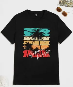 NEW Manfinity ModaGents Men T-Shirts Fit Crew Neck Short Sleeve Palms Graphic Tree Casual Casual Summer, Sz M
