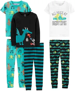 New Simple Joys by Carter's Kids 6-Piece Snug Fit Cotton Pajama Set! Sz 5
