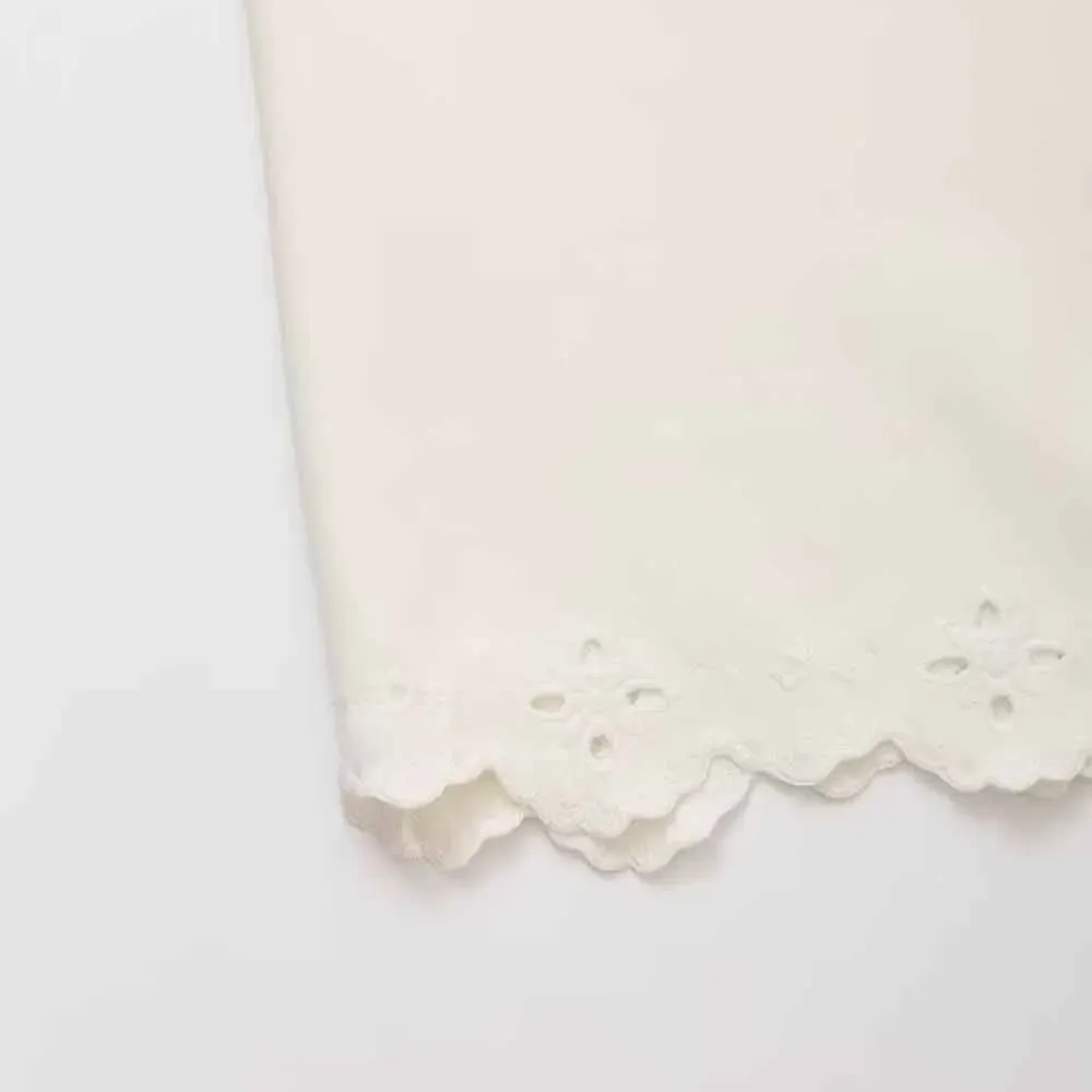 Nicole White Embroidered  High Waist Knit Midi Skirt