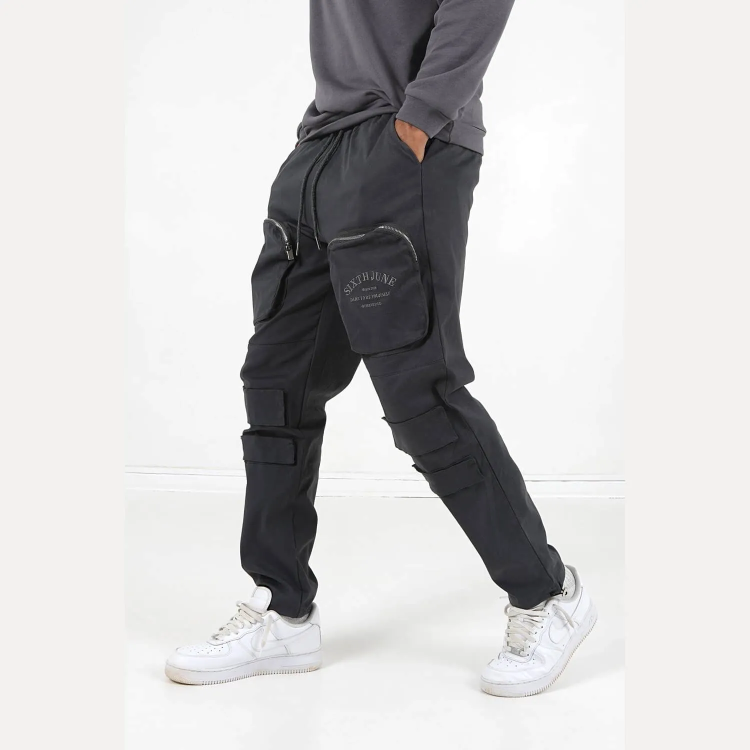 Nohavice Sixth June Dare Pants W/ Embroideries Dark Grey