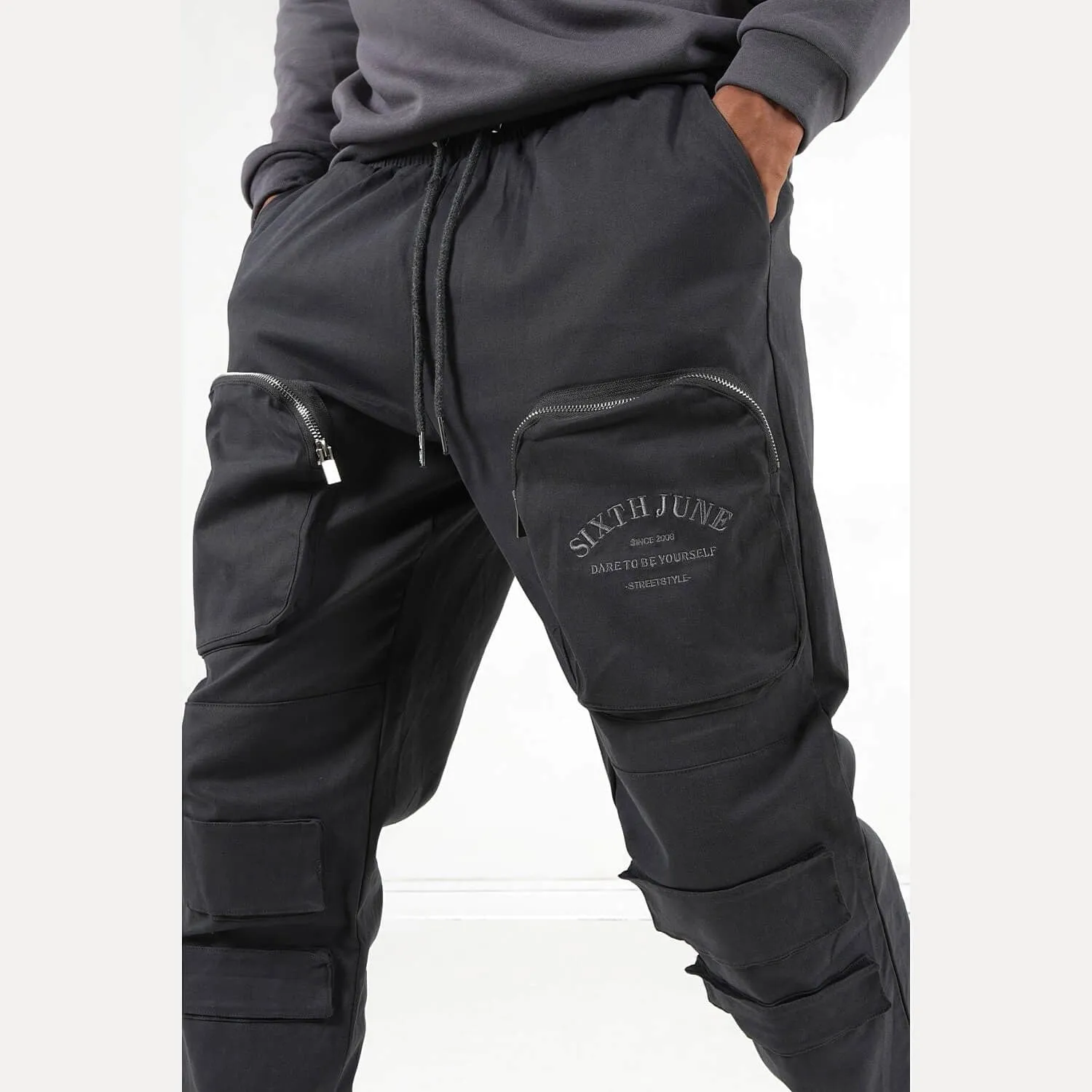 Nohavice Sixth June Dare Pants W/ Embroideries Dark Grey
