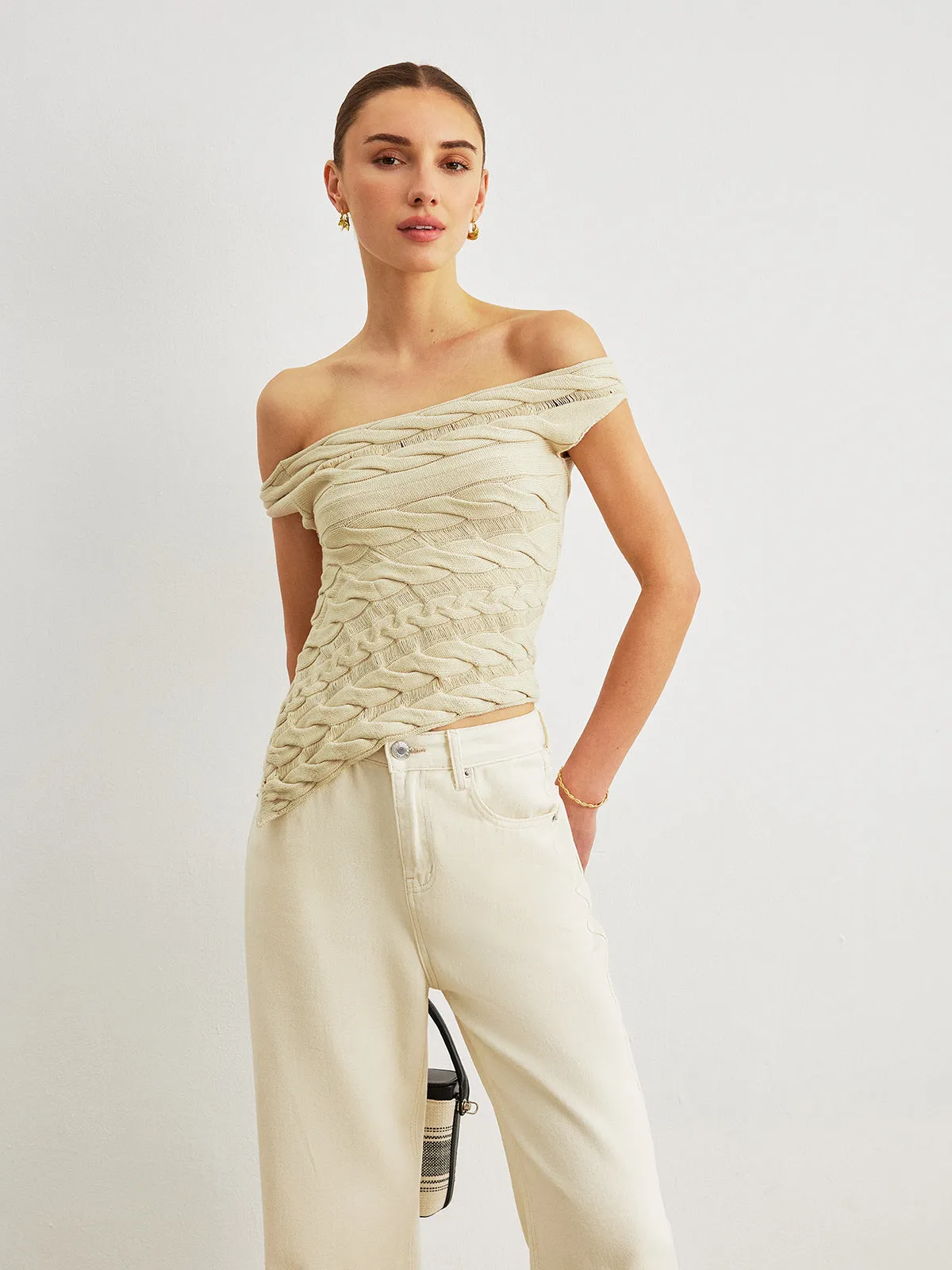 Off-Shoulder Cable Knit Top
