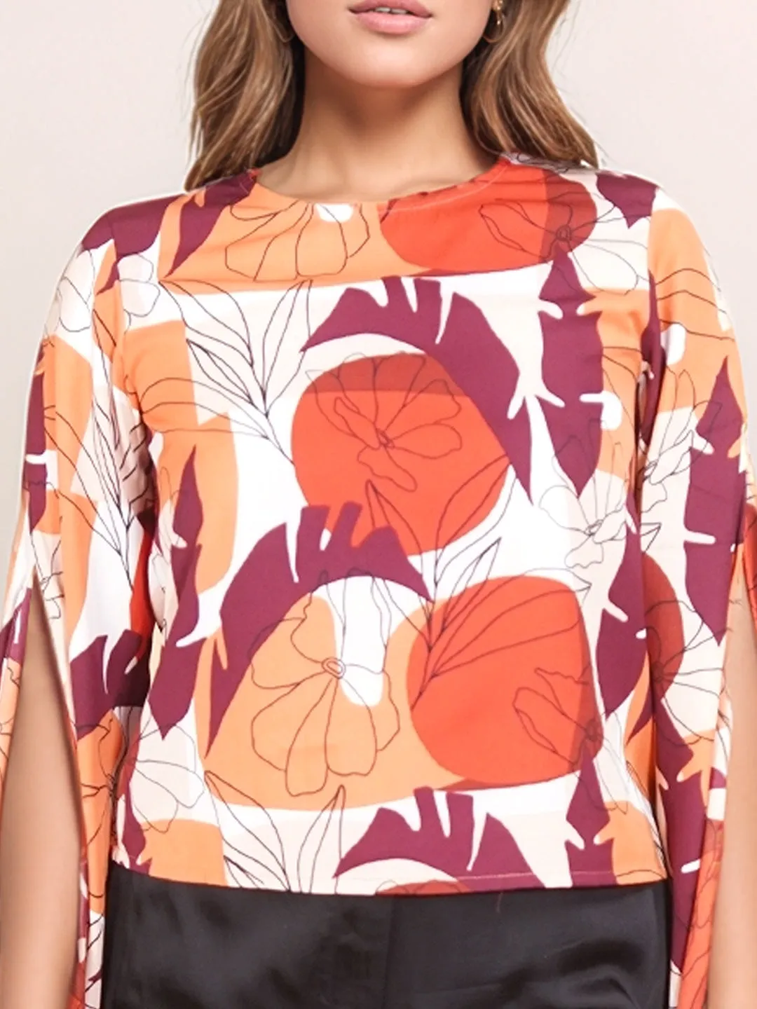 Off White Floral Prints Relaxed Fit Top