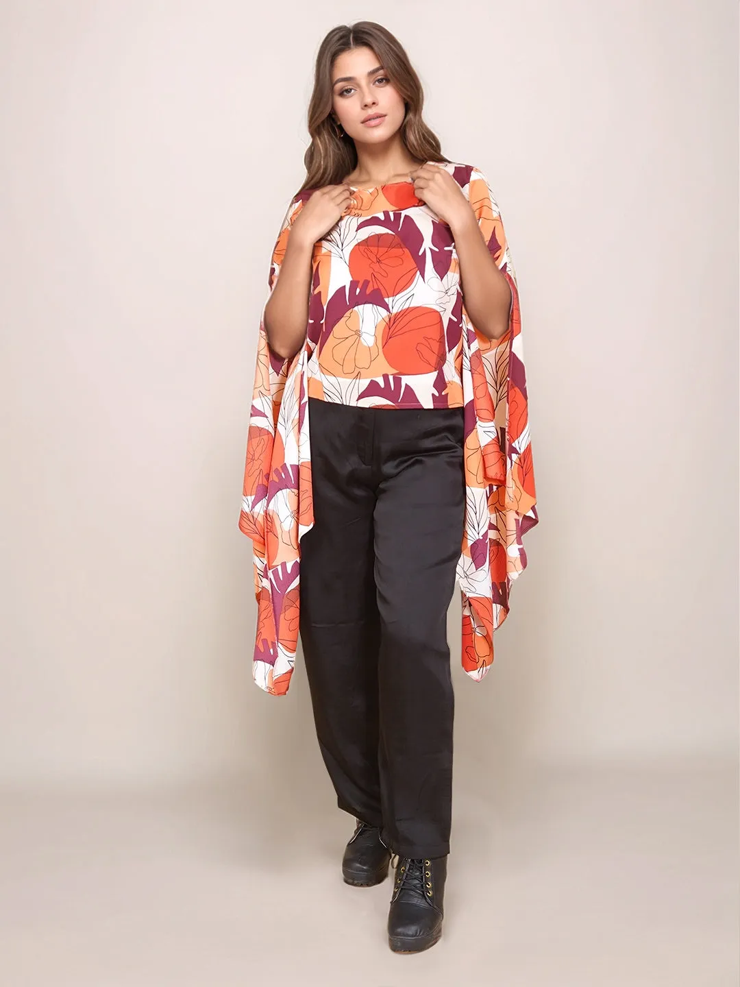 Off White Floral Prints Relaxed Fit Top