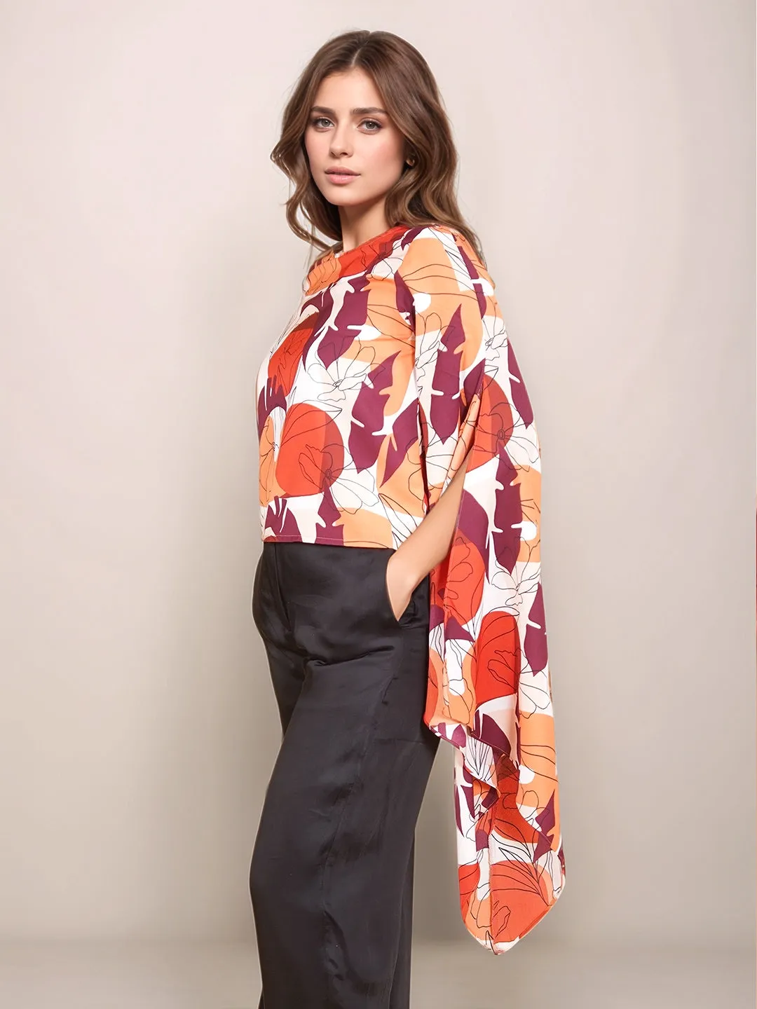 Off White Floral Prints Relaxed Fit Top