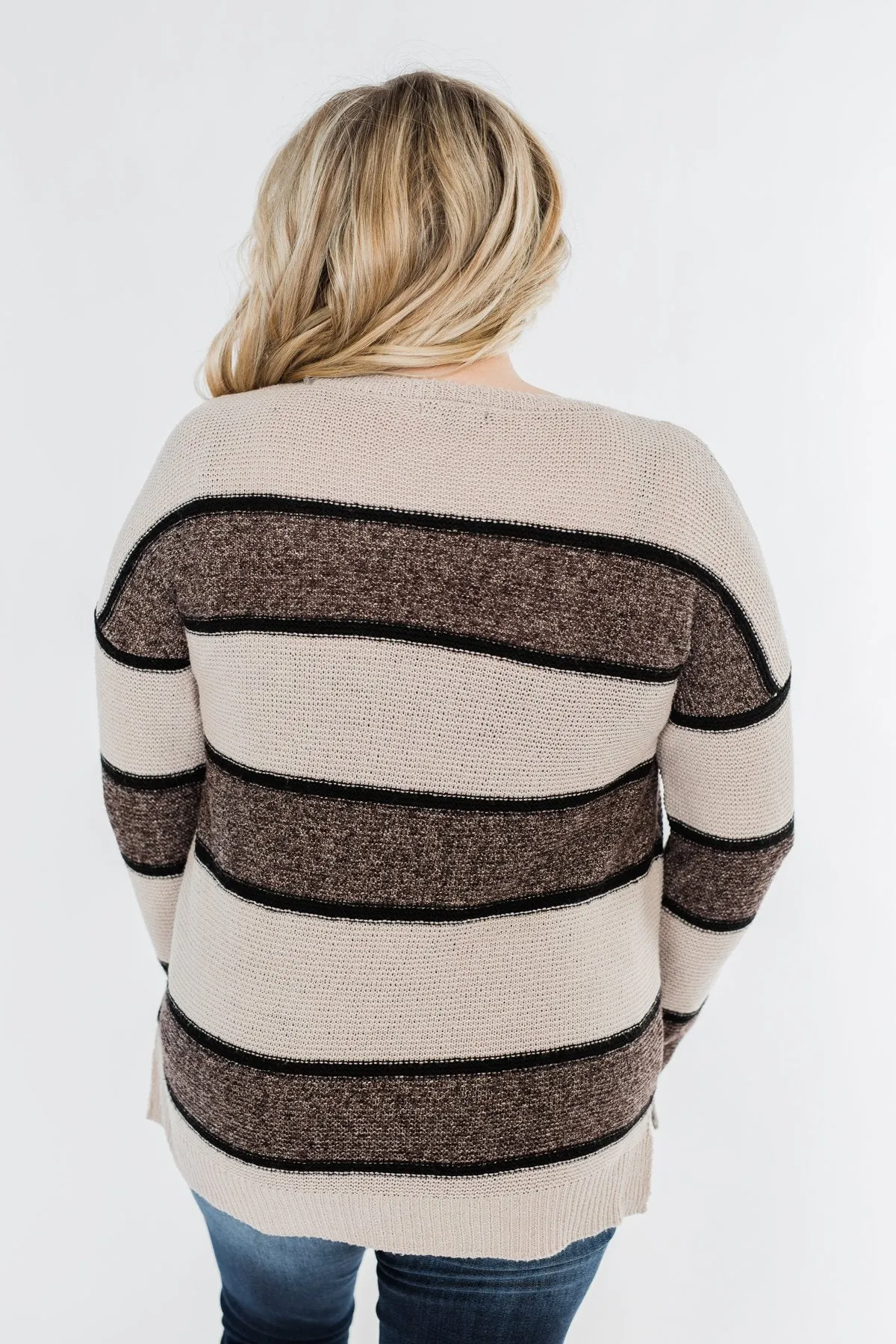 Oh So Soft Striped Knit Sweater- Mocha