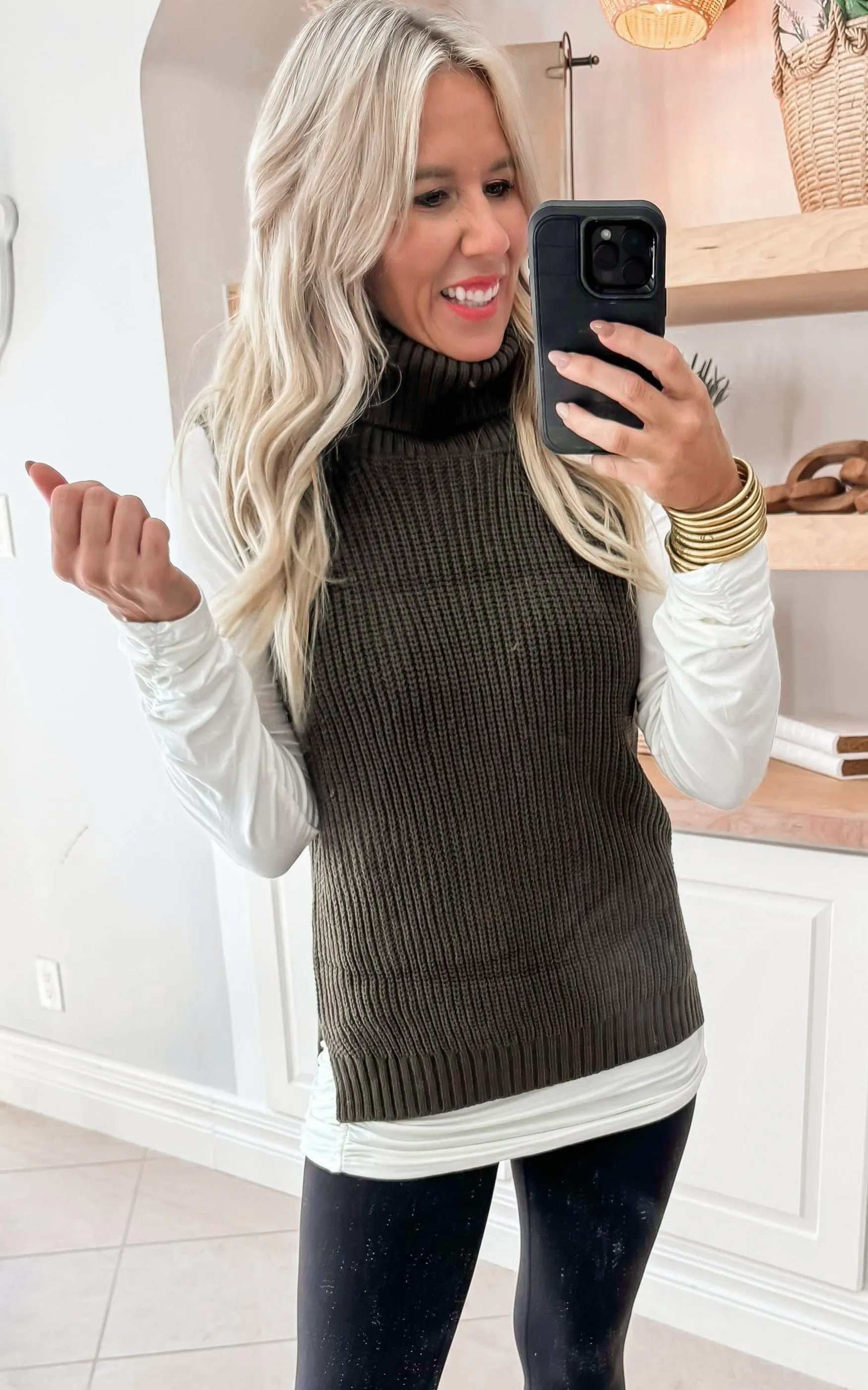 Olive Turtleneck Sleeveless Sweater | MIRACLE - Final Sale**