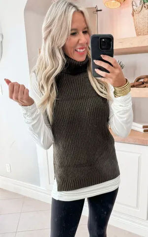 Olive Turtleneck Sleeveless Sweater | MIRACLE - Final Sale**