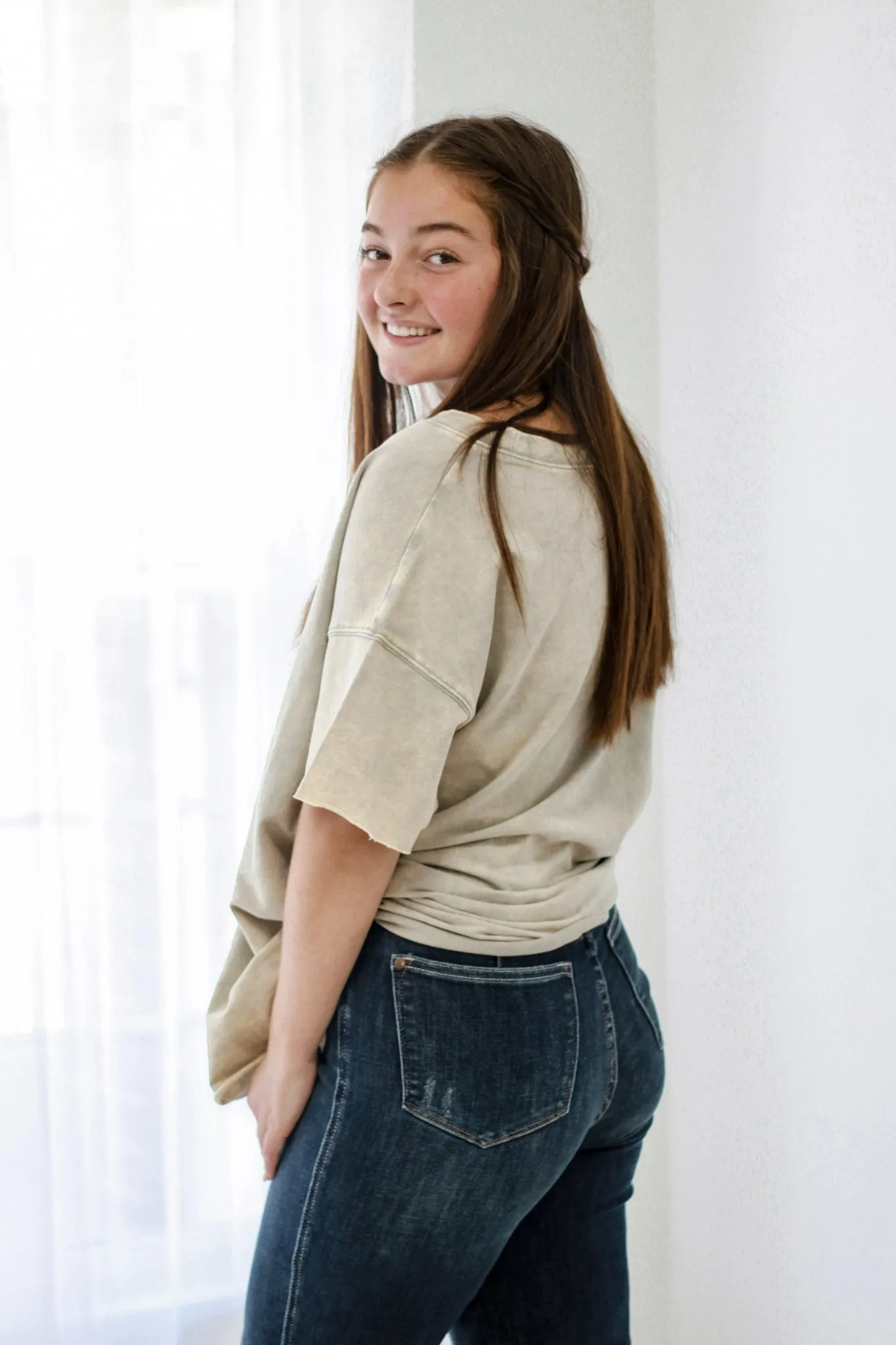 On the Edge of Fall Washed Top in Sleet