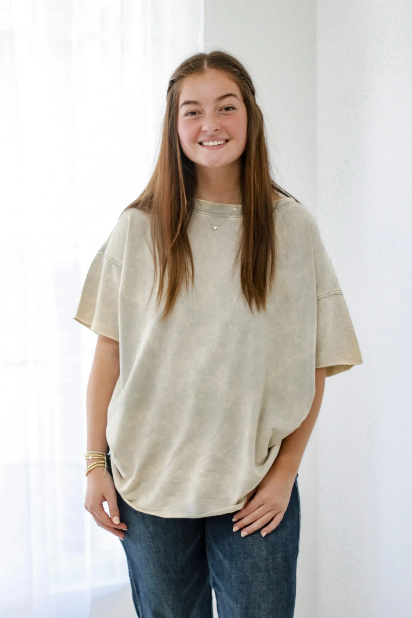 On the Edge of Fall Washed Top in Sleet