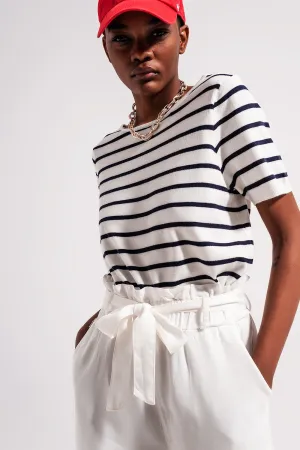 Open back lace up stripes jumper in navy